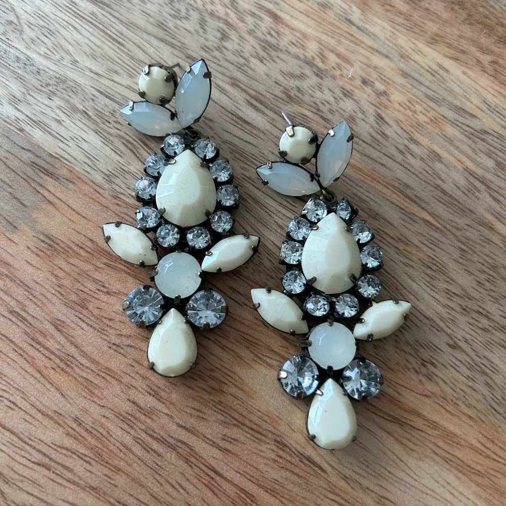 BaubleBar Cream and Crystal Statement Earrings in Brass Setting